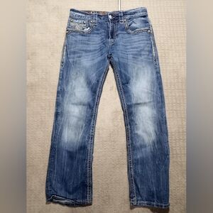 Rock Revival Matthew Boot Cut Medium Wash Blue Jeans Mens Size 34×30 Read